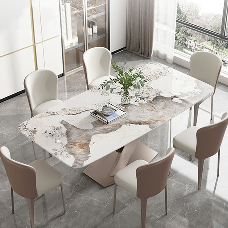 Contemporary 1/4/5/7 Pieces Dining Set Rectangle Stone Dining Table Set in White