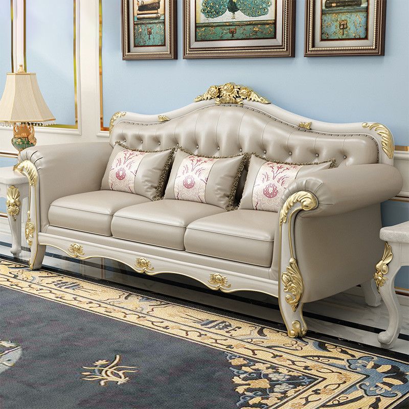 Ornate Traditional Tufted Split-Back Microfiber Sofa 43.31"High Flared Arm Sofa Clearhalo 'furn' 'furn_sofas' 'Furniture' 'furniture_sofas' 'Living Room Furniture' 'Sofa' 'sofas' 1200x1200_e8023234-35c5-4ddb-86d8-0ab21e910743