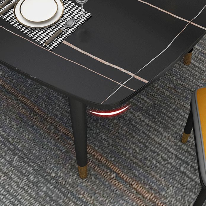 Mesa de comedor rectangular estilo Glam, mesa de comedor con tapa de piedra y 4 patas
