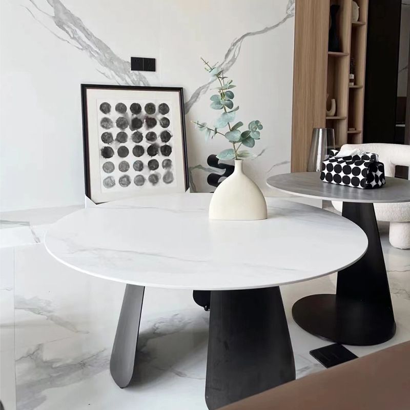 2-Piece Slate Round Coffee Table Set Modern White Simple Cocktail Table Clearhalo 'Coffee & Accent Tables' 'Coffee Tables' 'coffee_tables' 'furn' 'furn_coffee_tables' 'Furniture' 'Living Room Furniture' 1200x1200_e805e6bf-6a72-462a-bfdb-447ed522394b
