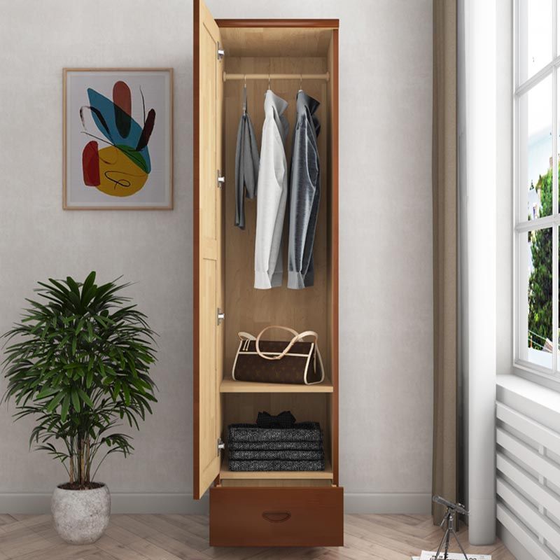 74.8"H Traditional Rubberwood Storage Cabinet with Garment Rod Matte Finish Cabinet Clearhalo 'Armoires & Wardrobes' 'armoires_wardrobes' 'Bedroom Furniture' 'furn' 'furn_armoires_wardrobes' 'Furniture' 1200x1200_e806c901-d347-4a12-987f-92cc8e422da2