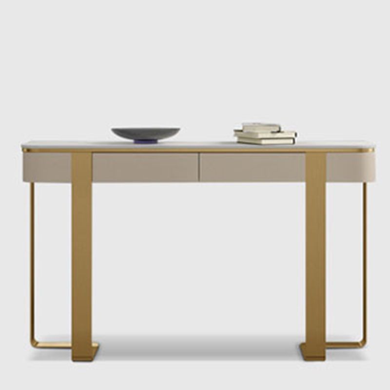 Glam Stone Console Accent Table with Stainless Steel Bracket for Hall