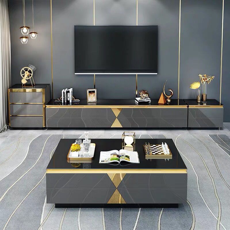 15.75-inch H Glass TV Stand Glam TV Stand for TVs with 4 Drawers Included Clearhalo 'furn' 'furn_tv_stands_entertainment_centers' 'Furniture' 'Living Room Furniture' 'TV Stands & Entertainment Centers' 'TV Stands & Media Storage Furniture' 'tv_stands_entertainment_centers' 1200x1200_e81043ac-a33a-4da8-8f55-54f666668cbd