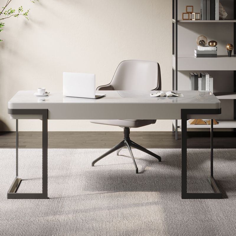 Bureau de bureau d'écriture en étain en métal et bureau en pierre avec 2 tiroirs de rangement