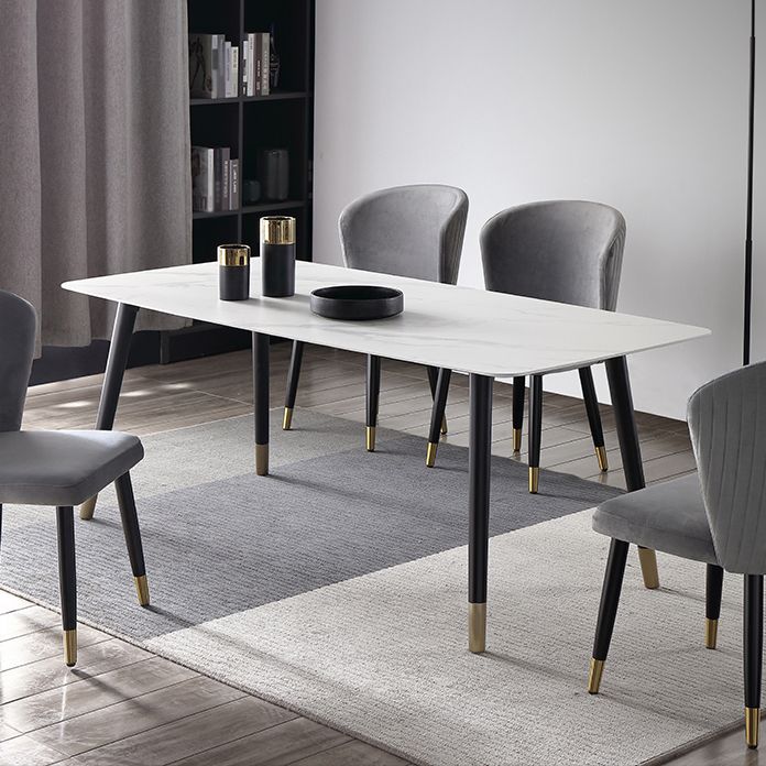Traditional Luxury Dining Table Rectangle Sintered Stone 4 Legs Dining Table with Black Frame Clearhalo ' dining_table' 'Dining Tables & Seating' 'Dining Tables' 'furn' 'furn_dining_table' 'Furniture' 'furniture_dining_table' 'Kitchen & Dining Furniture' 'kitchen&dining_furn' 'kitchen' 'kitchen_dining_table' 1200x1200_e8141809-d747-424c-8dd9-b5750d303df7