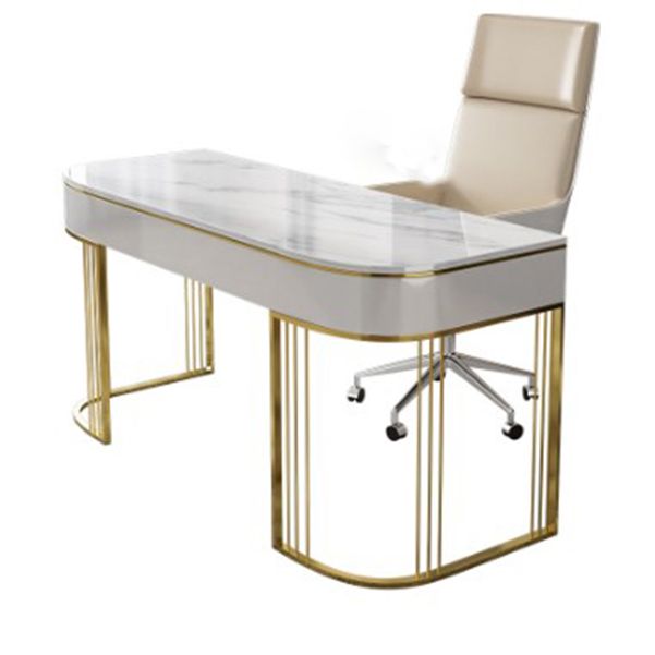 Escritorio de escritura de glam beige con escritorio de oficina de cajones de 23.6 "de ancho para la oficina