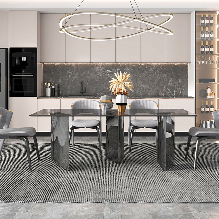 Modern Glass Dining Table Rectangle Tabletop with Glass Legs