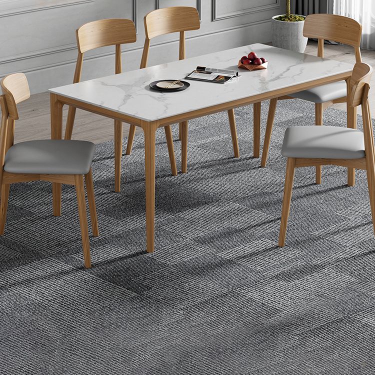 Mid-Century Modern Rectangle Table White Sintered Stone Table with 4 Ash Solid Wood Legs Clearhalo ' dining_table' 'Dining Tables & Seating' 'Dining Tables' 'furn' 'furn_dining_table' 'Furniture' 'furniture_dining_table' 'Kitchen & Dining Furniture' 'kitchen&dining_furn' 'kitchen' 'kitchen_dining_table' 1200x1200_e82020dc-5c7f-4899-98d9-ff99de1d0b8b