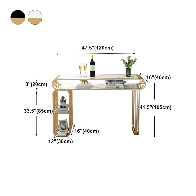 Glam Wood Pub Table with Rectangle Table Top Gold Double Pedestal Table - 42" H Clearhalo 'Bar Furniture' 'Bar Tables' 'bar_tables' 'furn' 'furn_bar_tables' 'Furniture' 'furniture_bar_tables' 'Kitchen & Dining Furniture' 1200x1200_e821f31a-91ad-4716-9113-43d215c8e2f1