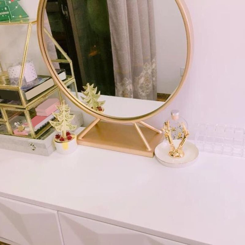 Mesa de tocador de madera/hierro en tocador blanco Glam 31.5 "H con espejo y taburetes