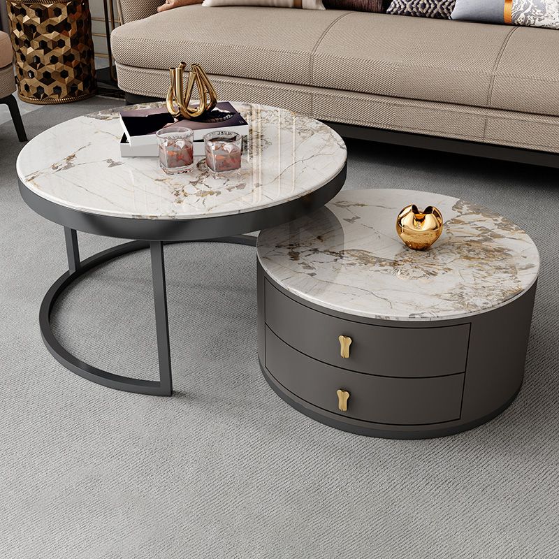 Modern Coffee Cocktail Table Round Nesting Coffee Table Set with Drawer Clearhalo 'Coffee & Accent Tables' 'Coffee Tables' 'coffee_tables' 'furn' 'furn_coffee_tables' 'Furniture' 'Living Room Furniture' 1200x1200_e82cf040-2c7b-4bb7-9c94-48afce80e0fd