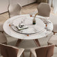 Round Convertible Dining Table Modern Stone Top Pedestal Table in Gold