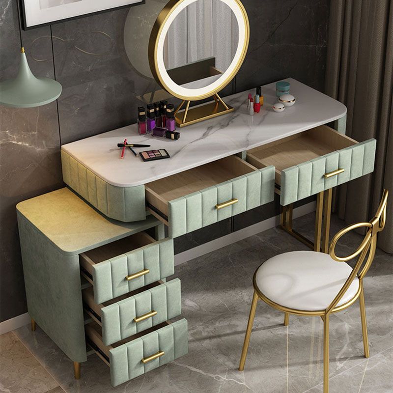 Glam Bedroom 5-Drawers Marble Metal Straight Feet Make-up Vanity