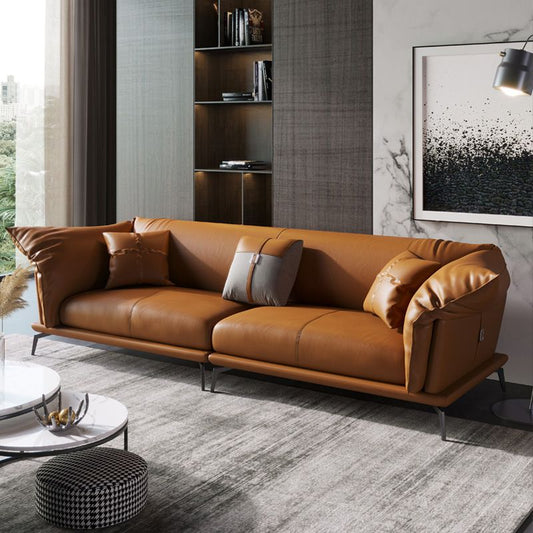 Echtes Leder modernes Orangensofa Smoking -Armsofa mit Kissen