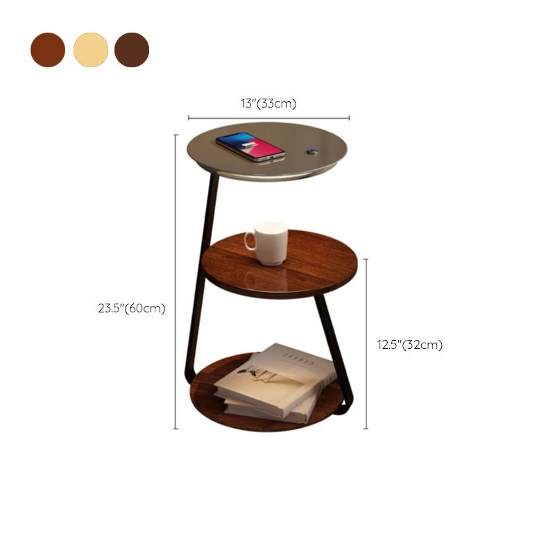 Modern Solid Wood Round 3-Tier Living Room Accent Side Table