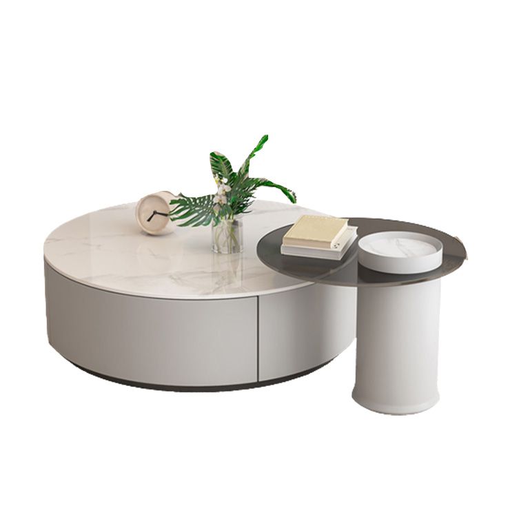 Drum Coffee Table Contemporary Stone Cocktail Table with 2 Storage Drawers Clearhalo 'Coffee & Accent Tables' 'Coffee Tables' 'coffee_tables' 'furn' 'furn_coffee_tables' 'Furniture' 'Living Room Furniture' 1200x1200_e8345f82-8424-42b7-94f8-7490b68831e0