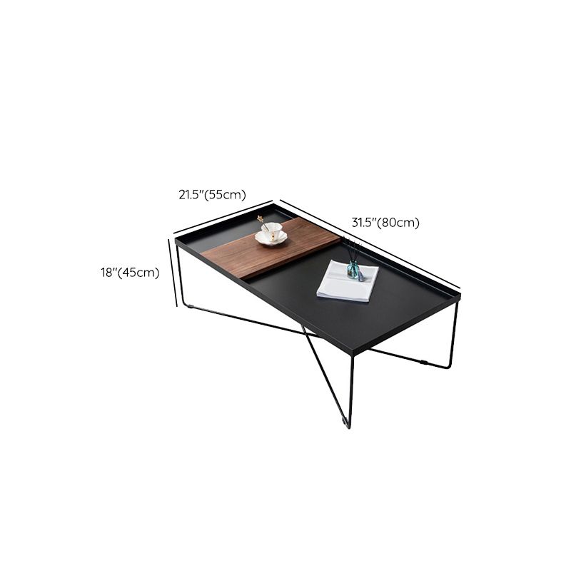 Mid-Century Modern Black Coffee Table with Iron Tray Top and Cross Legs