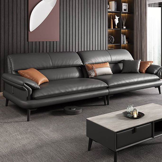 Skandinavisches Sofa echtes Leder dunkelgrauer Kissen Kissen Top Arm Sitzgelegenheiten