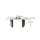 Juego de comedor de piedra sinterizada, mesa rectangular moderna y sillas tapizadas