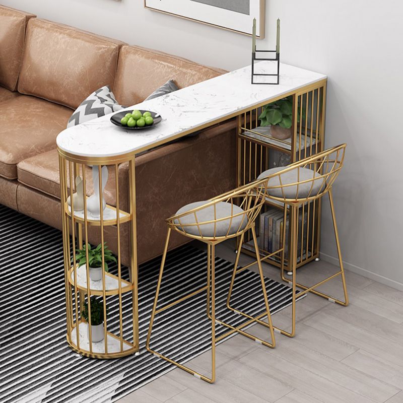 Glam Faux Marble Pub Bar Table Indoor Iron Double Pedestal Bar Dining Table with 6-Shelf Clearhalo 'Bar Furniture' 'Bar Tables' 'bar_tables' 'furn' 'furn_bar_tables' 'Furniture' 'furniture_bar_tables' 'Kitchen & Dining Furniture' 'kitchen&dining_furn' 'kitchen' 1200x1200_e83fe191-e57b-4094-a014-d4f7e260f639