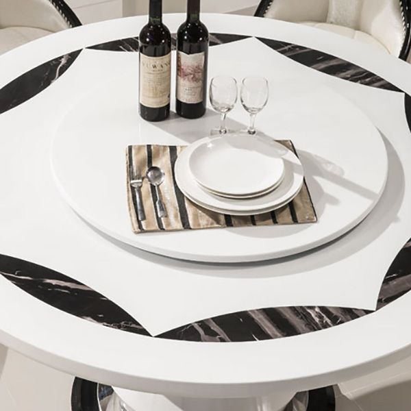Marble Dining Table Round Pedestal Dining Site Table with Turntable Clearhalo 'Dining Tables & Seating' 'Dining Tables' 'dining_table' 'furn' 'furn_dining_table' 'Furniture' 'Kitchen & Dining Furniture' 1200x1200_e841b8f1-1837-4def-b429-9578cf139211