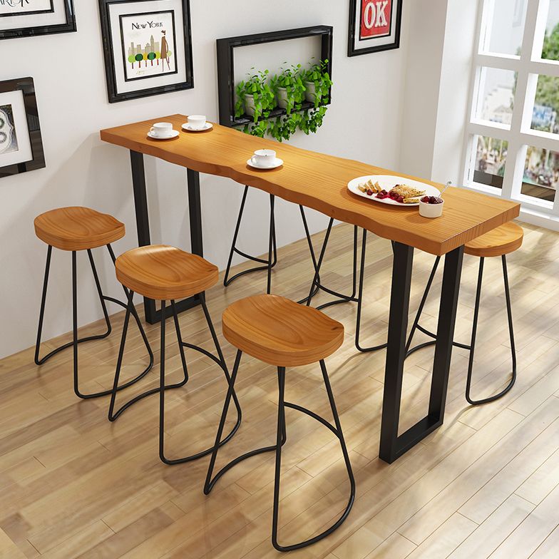 Rectangle Pine Wood Top Bar Table Industrial Bar Table with Double Pedestal Clearhalo 'Bar Furniture' 'Bar Tables' 'bar_tables' 'furn' 'furn_bar_tables' 'Furniture' 'Kitchen & Dining Furniture' 1200x1200_e84a4c7e-b6ef-46bb-86cb-6aeb1e194452