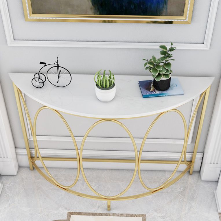 Contemporary Engineered Marble Console Sofa Table Half Moon Iron End Table for Hall Clearhalo 'Console Tables' 'console_tables' 'Entry & Mudroom Furniture' 'furn' 'furn_console_tables' 'Furniture' 1200x1200_e84bea02-6f71-4601-b14f-9fccc467cfc7