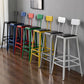 Modern Armless Backrest Counter Stool Iron Cafe Bar Stool with Wooden Seat and Pedal