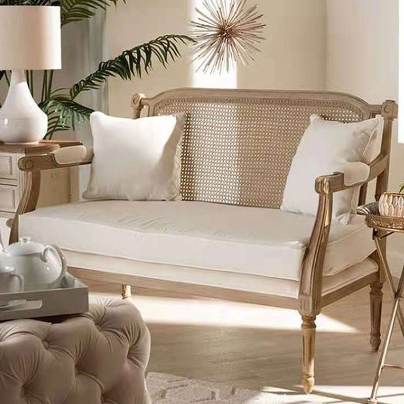 Massives Holz tropisches Sofa mit losen Rücken und quadratischem Arm in Leinen