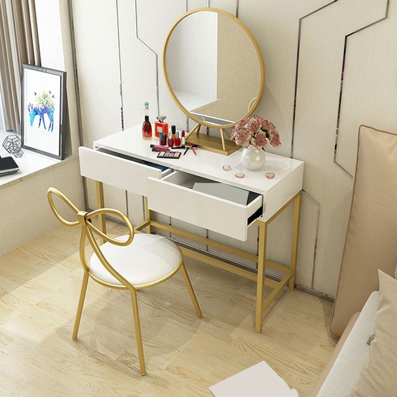 Bright White Makeup Vanity Desk 15.74" Wide Vanity Tables with 2 Storage Drawers Clearhalo 'Bedroom Furniture' 'furn' 'furn_makeup_vanities' 'Furniture' 'Makeup Vanities' 'makeup_vanities' 1200x1200_e857c6ad-474e-4d8b-b19d-cd6f1ac67e19