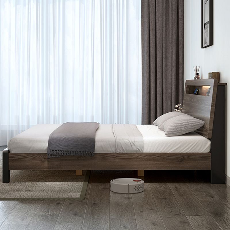 Wood Standard Bed in Gray Panel Bed with Rectangular Headboard