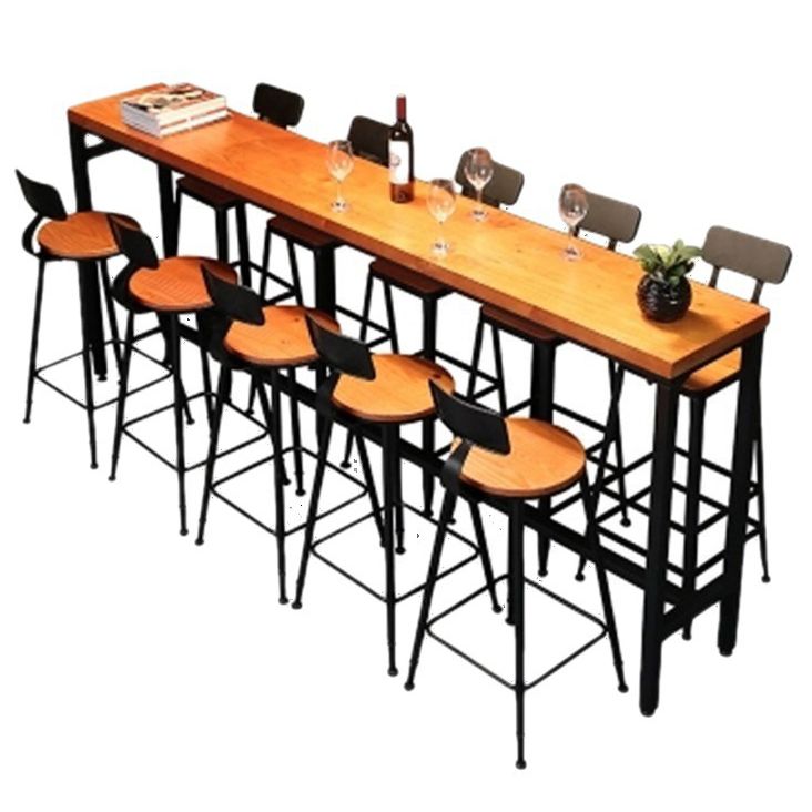 Industrial Bar Table Solid Wood Bar Dining Table with Trestle Base Clearhalo 'Bar Furniture' 'Bar Tables' 'bar_tables' 'furn' 'furn_bar_tables' 'Furniture' 'furniture_bar_tables' 'Kitchen & Dining Furniture' 1200x1200_e85c7363-2a1c-4837-96ab-814a897f934a