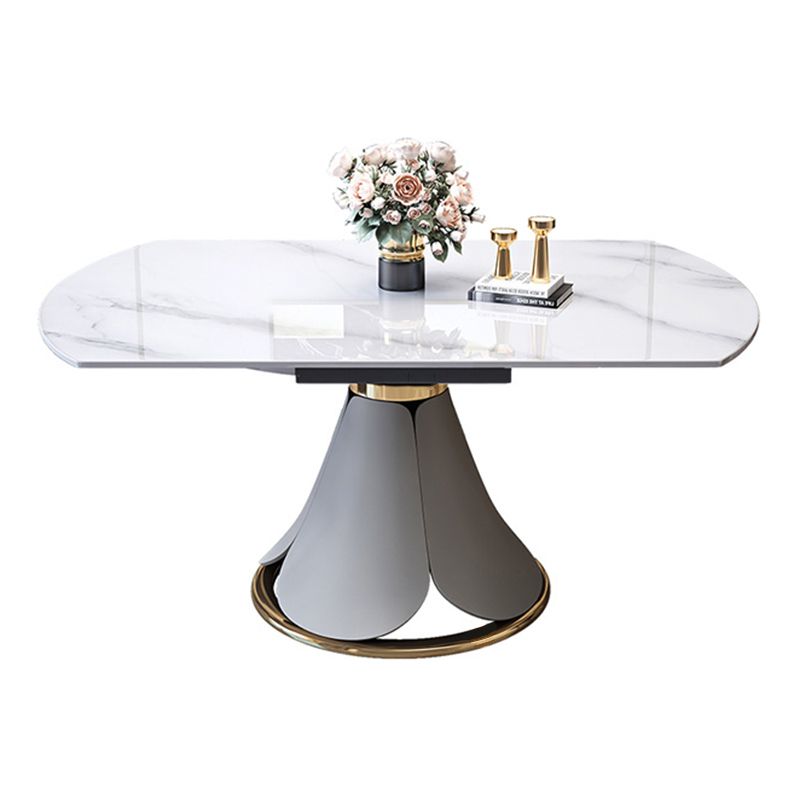 Round Modern Stone Dining Table Extendable for Small Spaces in White