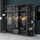 Black Wardrobe for Home Modern Style Cabinet with Glass Doors Clearhalo 'Armoires & Wardrobes' 'armoires_wardrobes' 'Bedroom Furniture' 'furn' 'furn_armoires_wardrobes' 'Furniture' 1200x1200_e861f8be-a55f-4208-8eb0-6a93311e6d6d