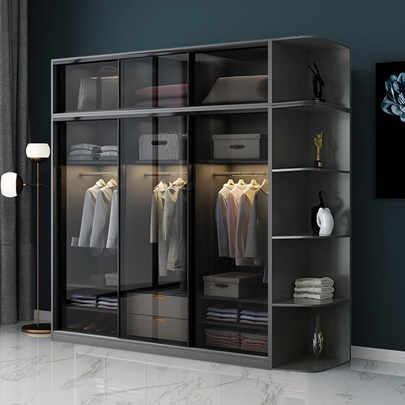 Black Wardrobe for Home Modern Style Cabinet with Glass Doors Clearhalo 'Armoires & Wardrobes' 'armoires_wardrobes' 'Bedroom Furniture' 'furn' 'furn_armoires_wardrobes' 'Furniture' 1200x1200_e861f8be-a55f-4208-8eb0-6a93311e6d6d