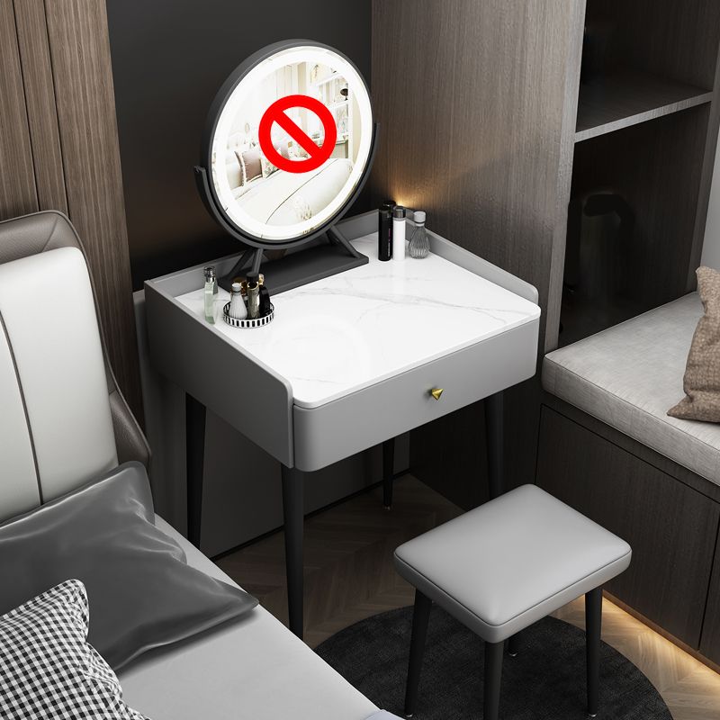 Vanity Stone/Wood Makeup Dressing Table Stool Set Black/ White Top - 31.1" H