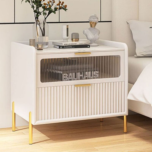 2 cassetti gambe incluse da comodino da comodino in pietra glam da notte, alto 15,8 "