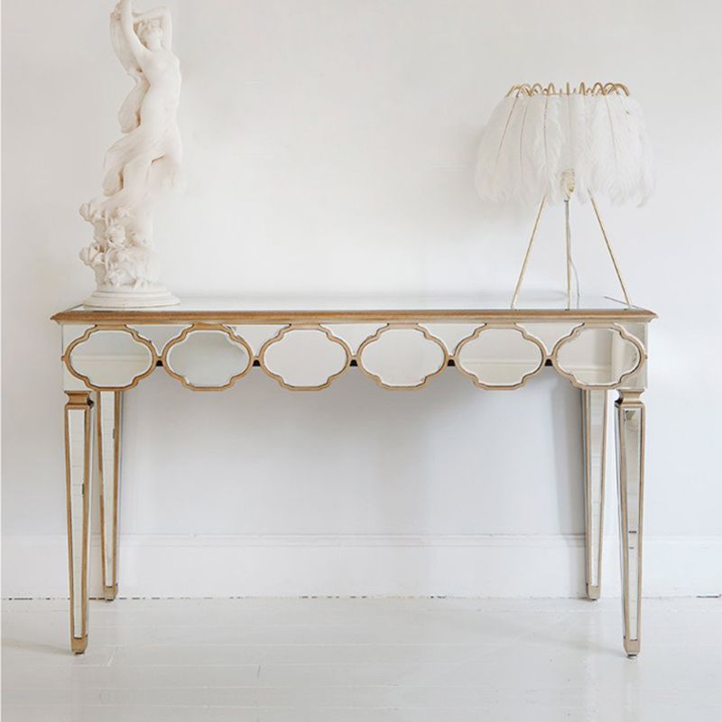 Contador de maquillaje Sliver 16.53 "Mesas de tocador de espejo ancho con pierna de madera sólida