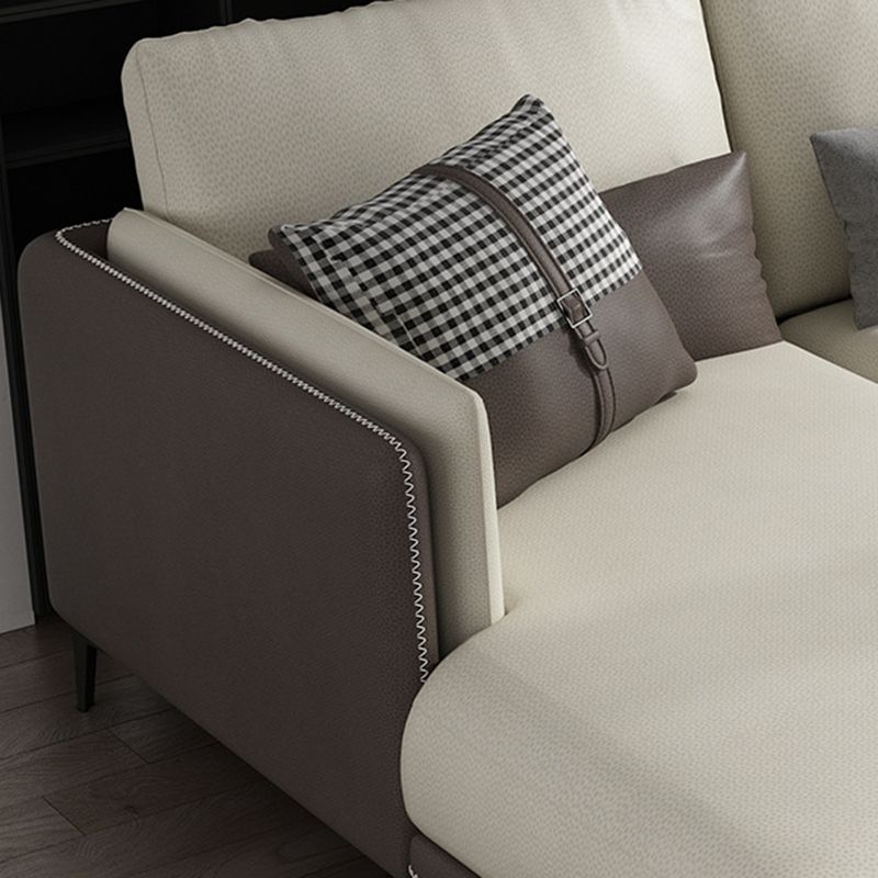 Contemporary Recessed Arm Sectional Stain-Resistant Faux Leather Sofa with Cushion Back Clearhalo 'furn' 'furn_sectionals' 'Furniture' 'furniture_sectionals' 'kitchen' 'kitchen_sectionals' 'Living Room Furniture' 'Sectionals' 1200x1200_e866c936-b164-4f11-9268-04a2b8690132