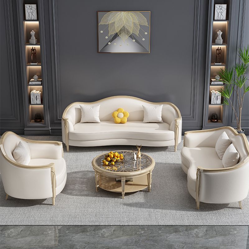 Glamhaftes Holz weiß echtes Ledersofa mit Kissen für Wohnzimmer