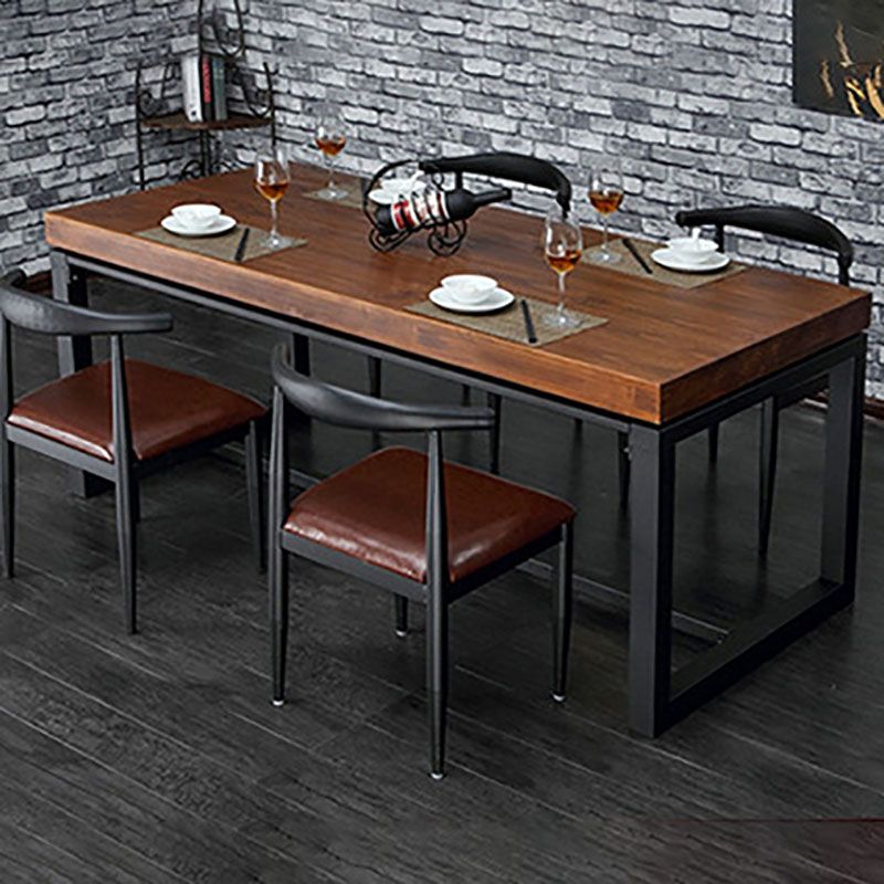 Industrial Rectangle Dining Room Table Solid Wood Trestle Base Dining Table