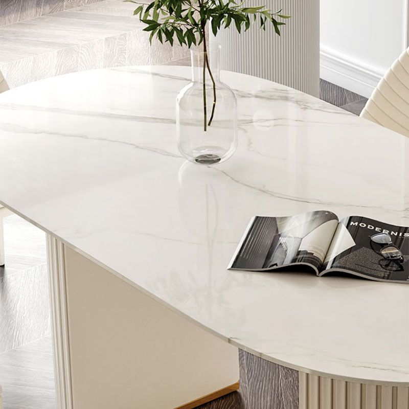 Traditional Luxury Dining Table White Stone Oval Dining Table for Home Clearhalo 'Dining Tables & Seating' 'Dining Tables' 'dining_table' 'furn' 'furn_dining_table' 'Furniture' 'Kitchen & Dining Furniture' 1200x1200_e874bf5f-36ca-4c9d-86f6-872ea0797ea2