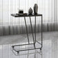 Modern Rectangular Side Table 19.7" x 11.8" x 22.8" Metal/Stone End Table with Casters