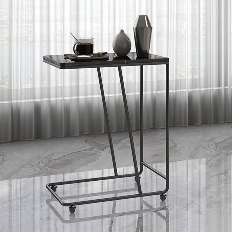 Modern Rectangular Side Table 19.7" x 11.8" x 22.8" Metal/Stone End Table with Casters