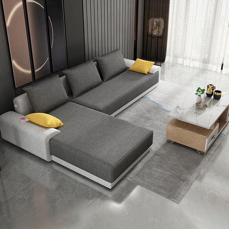 Modern Loose Back Removable Cushions Sofa with Reversible Chaise Slipcovered Sofa Clearhalo 'furn' 'furn_sectionals' 'Furniture' 'furniture_sectionals' 'kitchen' 'kitchen_sectionals' 'Living Room Furniture' 'Sectionals' 1200x1200_e878dc0c-9651-4aff-b519-6e4eab7e3936