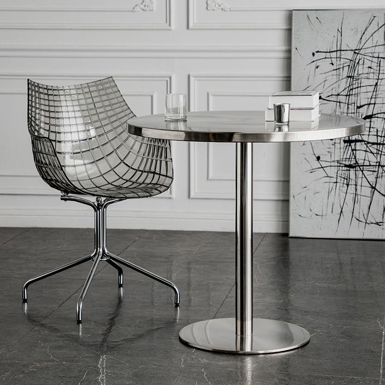 Metal Contemporary Sliver Dining Table Stainless Steel Dining Table with Pedestal Base Clearhalo ' dining_table' 'Dining Tables & Seating' 'Dining Tables' 'furn' 'furn_dining_table' 'Furniture' 'furniture_dining_table' 'Kitchen & Dining Furniture' 'kitchen&dining_furn' 'kitchen' 'kitchen_dining_table' 1200x1200_e878f821-d52c-4e93-883c-d77a78529415