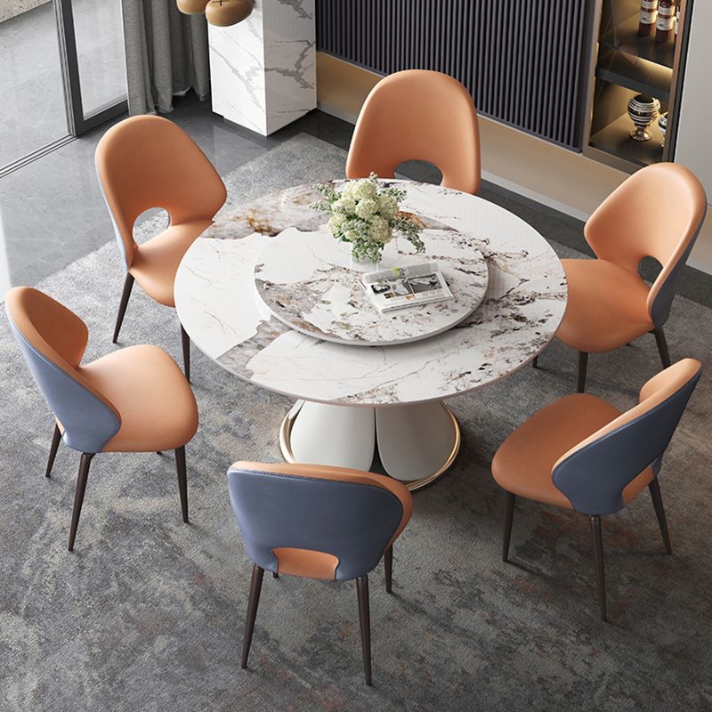 Glam Gray Sintered Stone Table Round Shape Standard Dining Table with Pedestal Base Clearhalo ' dining_table' 'Dining Tables & Seating' 'Dining Tables' 'furn' 'furn_dining_table' 'Furniture' 'furniture_dining_table' 'Kitchen & Dining Furniture' 'kitchen&dining_furn' 'kitchen' 'kitchen_dining_table' 1200x1200_e878fc11-62aa-48be-a775-b17c29936d8e