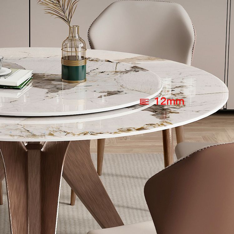 モダンラウンドダイネットセット1/4/7/9ピースターンテーブル付きの焼結された石のダイニングテーブルセット