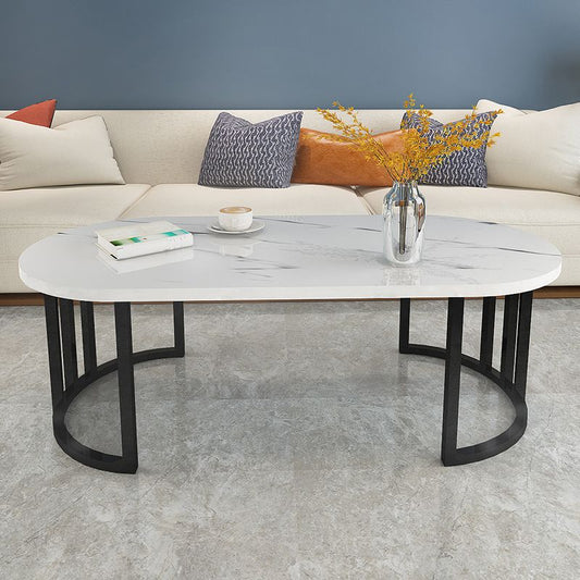 Framio di tavolino singolo di ardesia e metallo ovale 1 tavolino da caffè