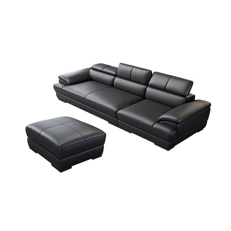 Genuine Leather Pillow Top Arm Sectional Sofa 27.55"High Cushion Back Sofa,Black Clearhalo 'furn' 'furn_sectionals' 'Furniture' 'Living Room Furniture' 'Sectionals' 1200x1200_e87ba752-3242-4fac-890d-b66bb467c3a5
